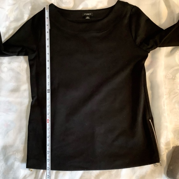 Ann Taylor Boat Neck Black Ponte Knit Top with Side Zippers XS - Picture 11 of 11